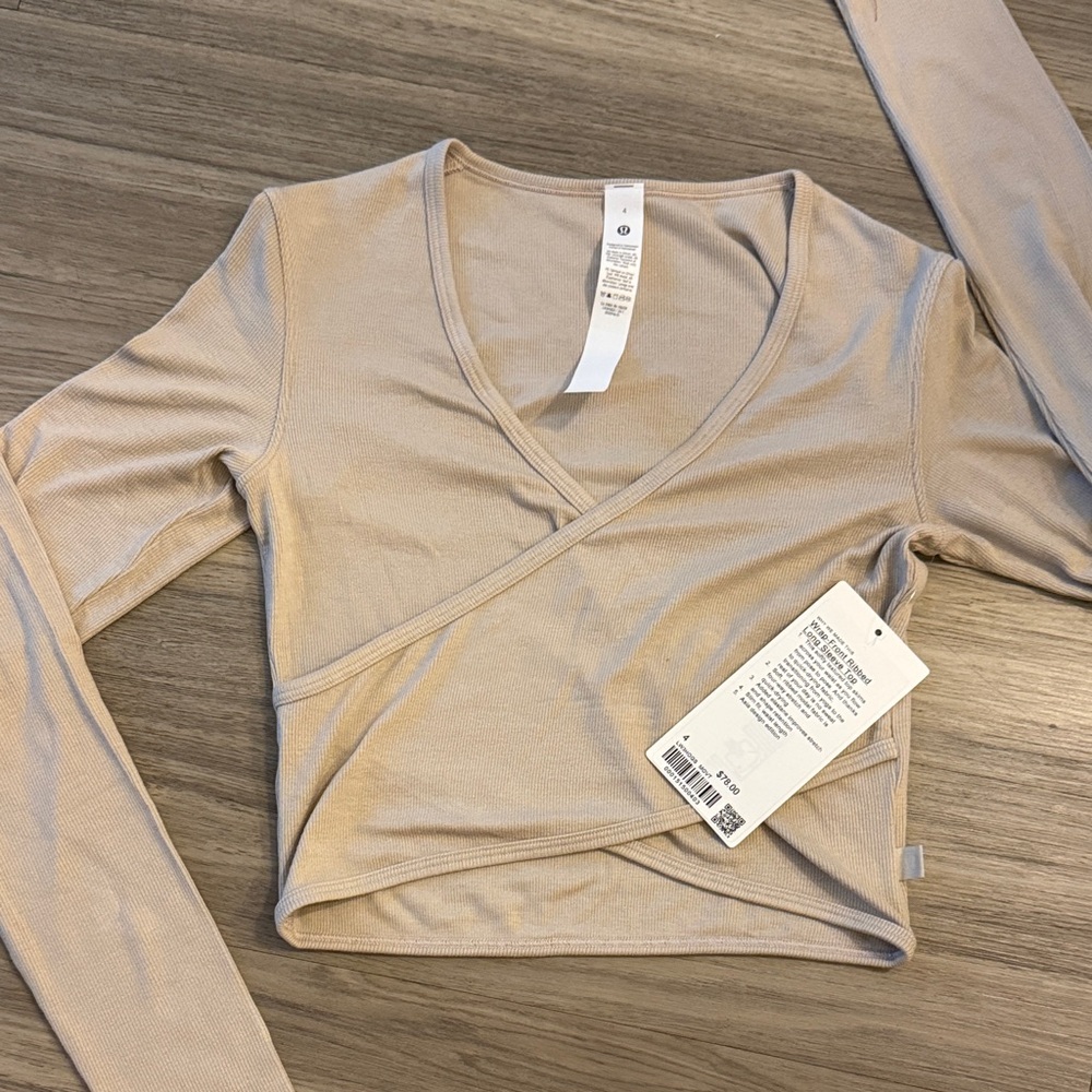 lululemon athletica wrap front ribbed long sleeve top mojave tan